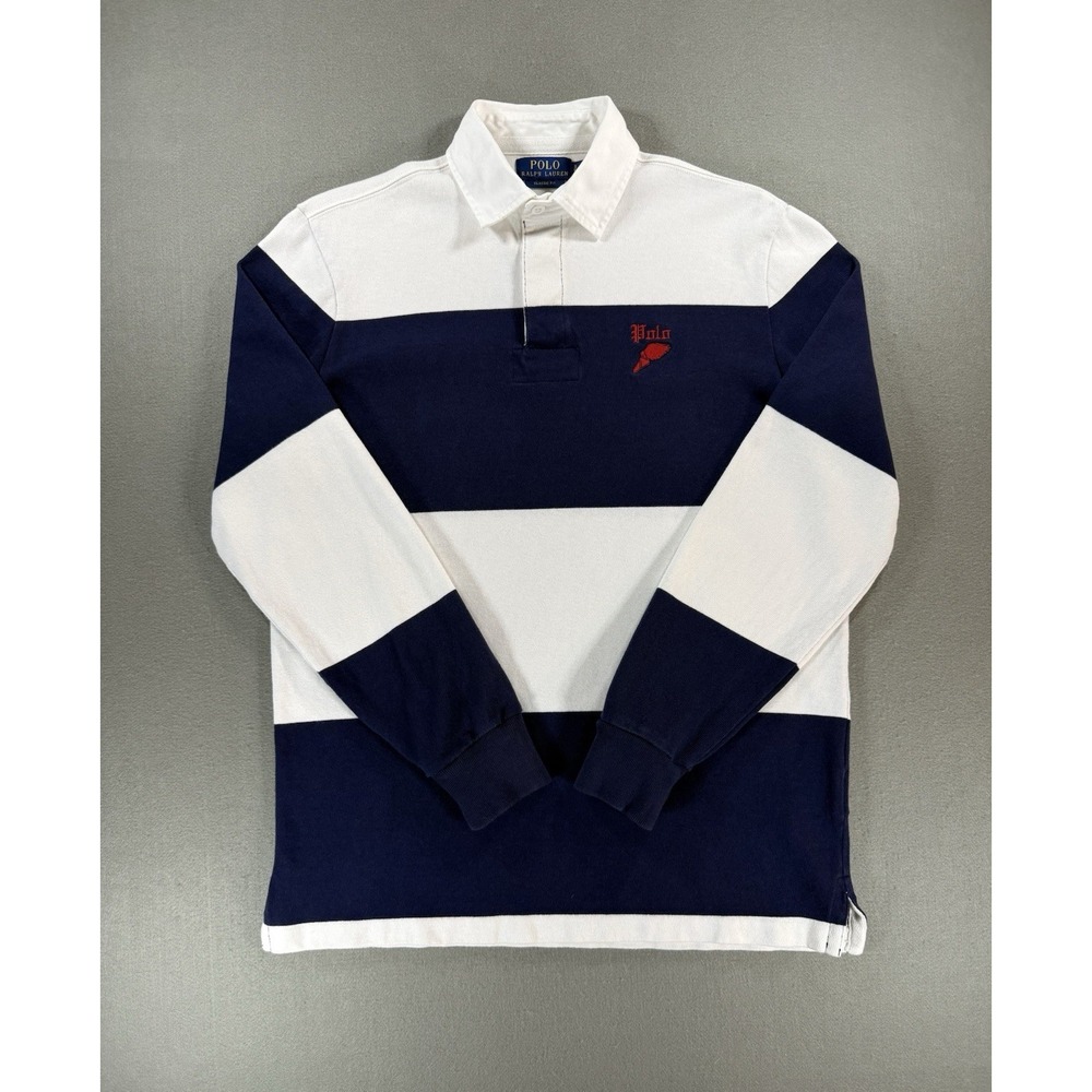 Polo Ralph Lauren P Wing Logo Long Sleeve Striped Rugby Classic Fit Mens Size S